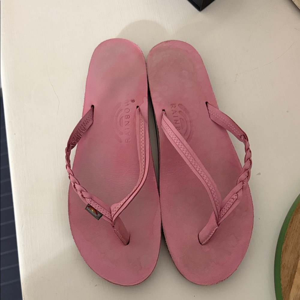 Rainbow Pink Braided Leather Flip Flops